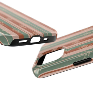 Retro Earth Tone Stripe Tough Phone Case, Hand-drawn Botanical Lines