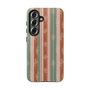 Retro Earth Tone Stripe Tough Phone Case, Hand-drawn Botanical Lines - Samsung Galaxy S25