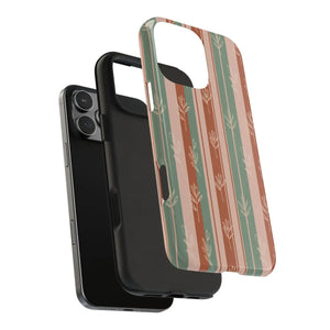 Retro Earth Tone Stripe Tough Phone Case, Hand-drawn Botanical Lines