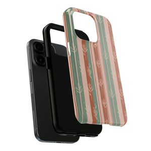 Retro Earth Tone Stripe Tough Phone Case, Hand-drawn Botanical Lines