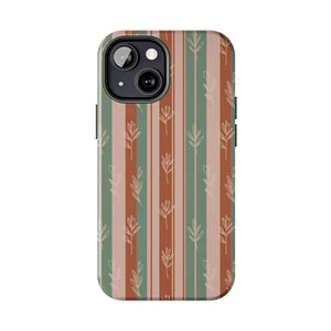 Retro Earth Tone Stripe Tough Phone Case, Hand-drawn Botanical Lines