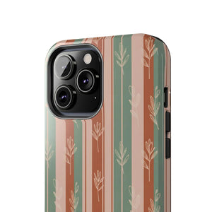 Retro Earth Tone Stripe Tough Phone Case, Hand-drawn Botanical Lines