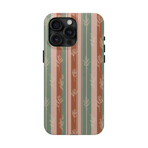 Retro Earth Tone Stripe Tough Phone Case, Hand-drawn Botanical Lines - Iphone 15 Pro Max