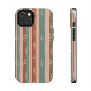 Retro Earth Tone Stripe Tough Phone Case, Hand-drawn Botanical Lines - Iphone 14