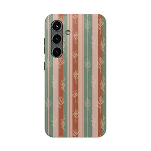 Retro Earth Tone Stripe Tough Phone Case, Hand-drawn Botanical Lines - Samsung Galaxy S24