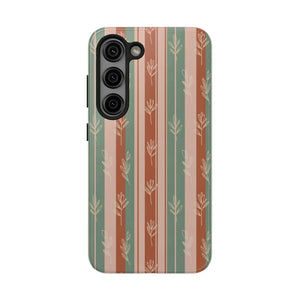 Retro Earth Tone Stripe Tough Phone Case, Hand-drawn Botanical Lines - Samsung Galaxy S23