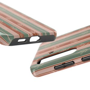 Retro Earth Tone Stripe Tough Phone Case, Hand-drawn Botanical Lines