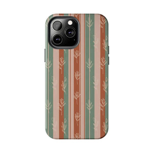Retro Earth Tone Stripe Tough Phone Case, Hand-drawn Botanical Lines