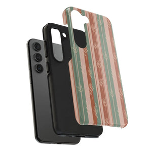 Retro Earth Tone Stripe Tough Phone Case, Hand-drawn Botanical Lines
