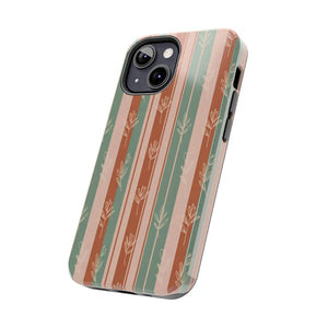 Retro Earth Tone Stripe Tough Phone Case, Hand-drawn Botanical Lines