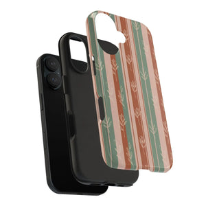Retro Earth Tone Stripe Tough Phone Case, Hand-drawn Botanical Lines