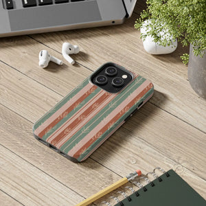 Retro Earth Tone Stripe Tough Phone Case, Hand-drawn Botanical Lines