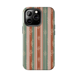 Retro Earth Tone Stripe Tough Phone Case, Hand-drawn Botanical Lines