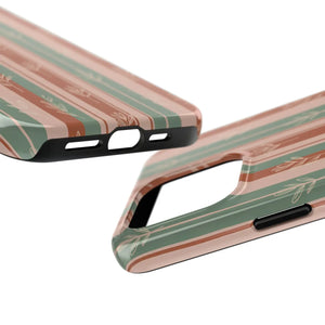 Retro Earth Tone Stripe Tough Phone Case, Hand-drawn Botanical Lines