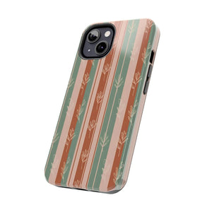 Retro Earth Tone Stripe Tough Phone Case, Hand-drawn Botanical Lines