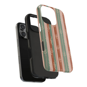 Retro Earth Tone Stripe Tough Phone Case, Hand-drawn Botanical Lines