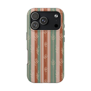 Retro Earth Tone Stripe Tough Phone Case, Hand-drawn Botanical Lines - Iphone 17 Pro