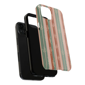 Retro Earth Tone Stripe Tough Phone Case, Hand-drawn Botanical Lines