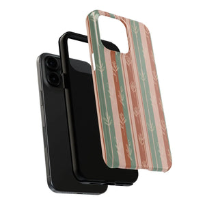 Retro Earth Tone Stripe Tough Phone Case, Hand-drawn Botanical Lines