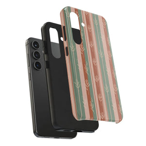 Retro Earth Tone Stripe Tough Phone Case, Hand-drawn Botanical Lines