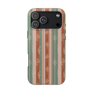 Retro Earth Tone Stripe Tough Phone Case, Hand-drawn Botanical Lines - Iphone 17 Pro Max