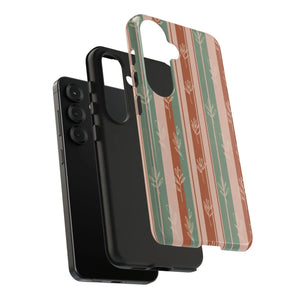 Retro Earth Tone Stripe Tough Phone Case, Hand-drawn Botanical Lines