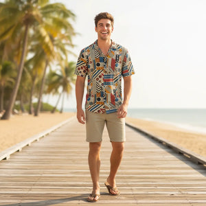 Retro Geometric Hawaiian Camp Shirt - Dipaliz - Shirts - s