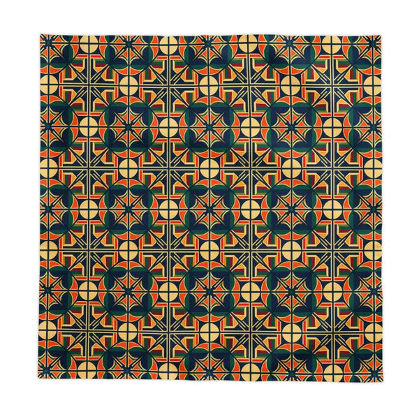 Home Decor - Retro Geometric Tablecloth - Vintage Tile Teal Orange Gold - Dipaliz 58’’ × / Cotton Twill