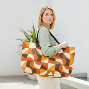 Retro Geometric Weekender - Roomy Brown Travel Bag - Dipaliz - Luggage & Bags