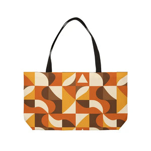 Bags - Retro Geometric Weekender Tote - 70s Orange Brown Travel - Dipaliz 24’’ × 13’’