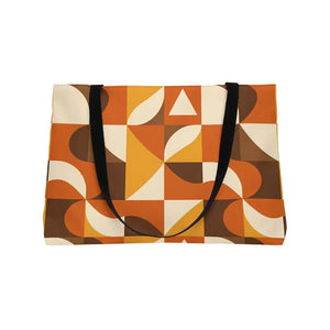 Bags - Retro Geometric Weekender Tote - 70s Orange Brown Travel - Dipaliz 24’’ × 13’’
