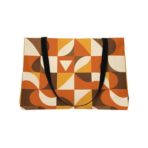 Bags - Retro Geometric Weekender Tote - 70s Orange Brown Travel - Dipaliz 24’’ × 13’’