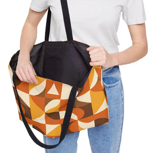 Bags - Retro Geometric Weekender Tote - 70s Orange Brown Travel - Dipaliz 24’’ × 13’’