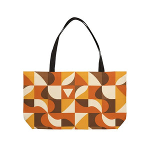 Bags - Retro Geometric Weekender Tote - 70s Orange Brown Travel - Dipaliz 24’’ × 13’’