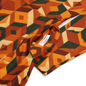 Retro Orange Geometric Print Long Sleeve Midi Dress - Dipaliz - Dresses