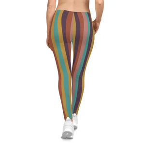 Leggings - Rainbow Stripe - Retro Mid-rise Elastic Waistband - Dipaliz