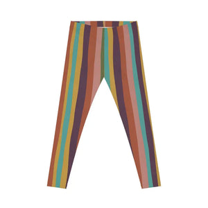 Leggings - Rainbow Stripe - Retro Mid-rise Elastic Waistband - Dipaliz