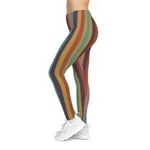 Leggings - Rainbow Stripe - Retro Mid-rise Elastic Waistband - Dipaliz