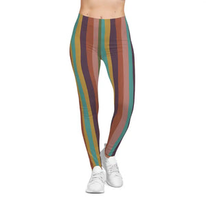 Leggings - Rainbow Stripe - Retro Mid-rise Elastic Waistband - Dipaliz Xs / Seam Thread Color Automatically Matched