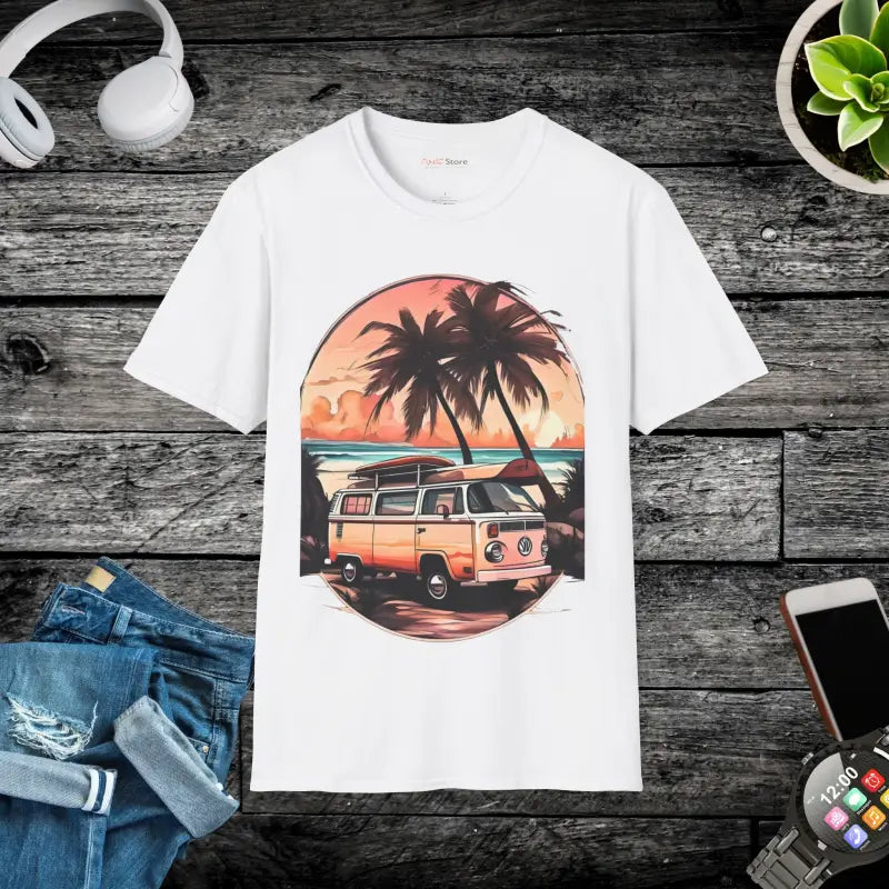 Unleash Retro Roadtrip Vibes with Vintage Van Tee - White / s T-shirt