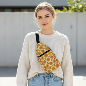 Retro Sunflower Sling Bag - Vintage Floral Polyester - Dipaliz - Cross Body Bags