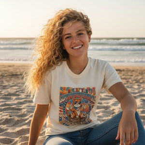 Retro Surf Cat T-shirt, ?Catch the Spirit’ Vintage Beach Graphic