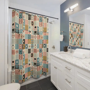 Pastel Geometric Pattern Shower Curtain - Bathroom Decor - Dipaliz - 71’’ × 74’’ - Curtains