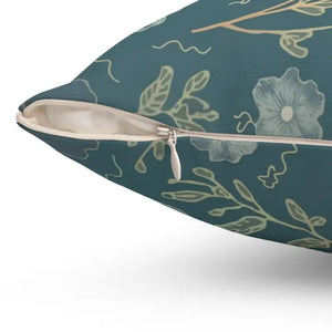 Blooming Beauty Teal Pillow - Floral Spun Polyester - Dipaliz - Throw Pillows