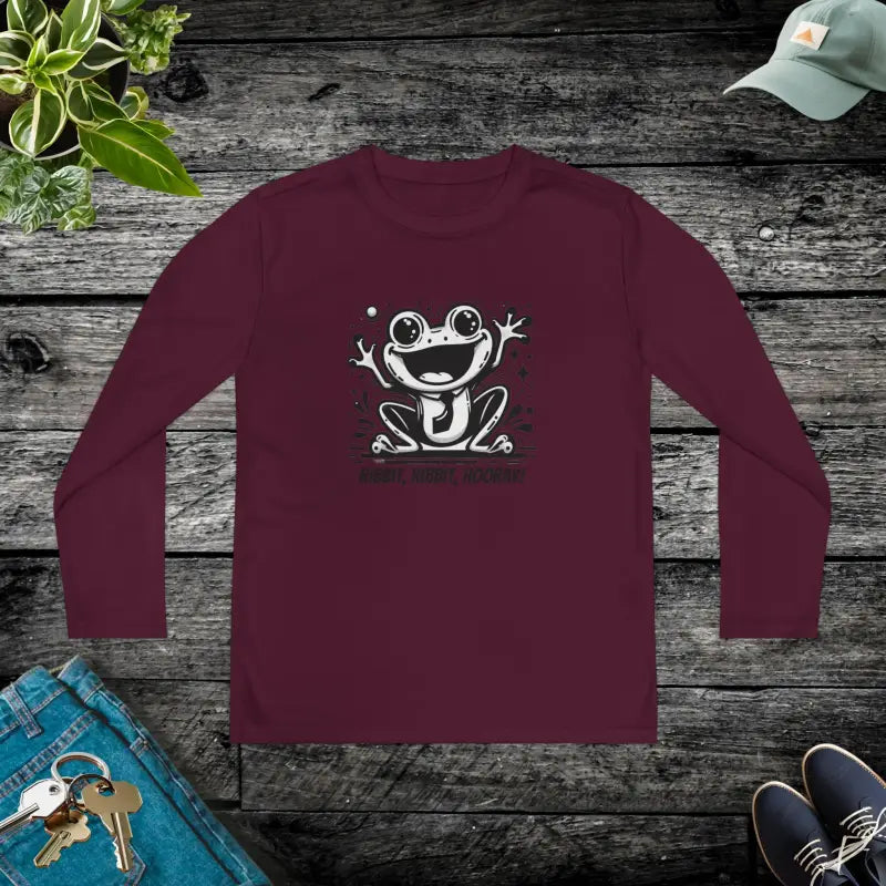 Frog Fun Youth Long Sleeve Competitor Tee - Maroon / s Kids Clothes