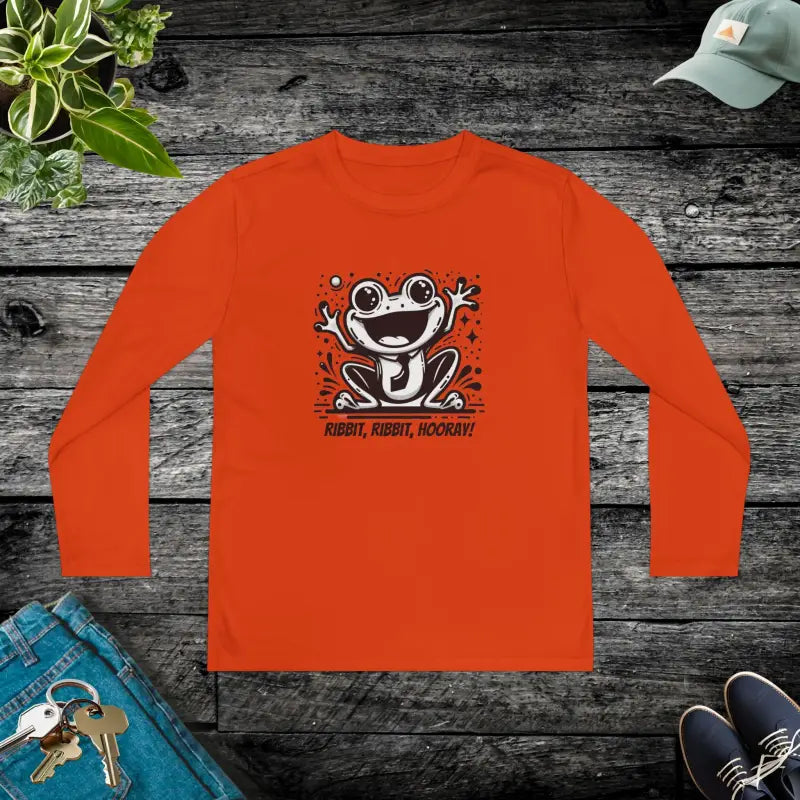 Frog Fun Youth Long Sleeve Competitor Tee - Deep Orange / l Kids Clothes