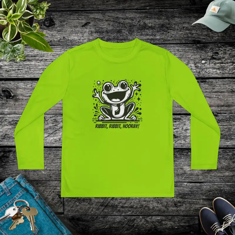 Frog Fun Youth Long Sleeve Competitor Tee - Lime Shock / s Kids Clothes