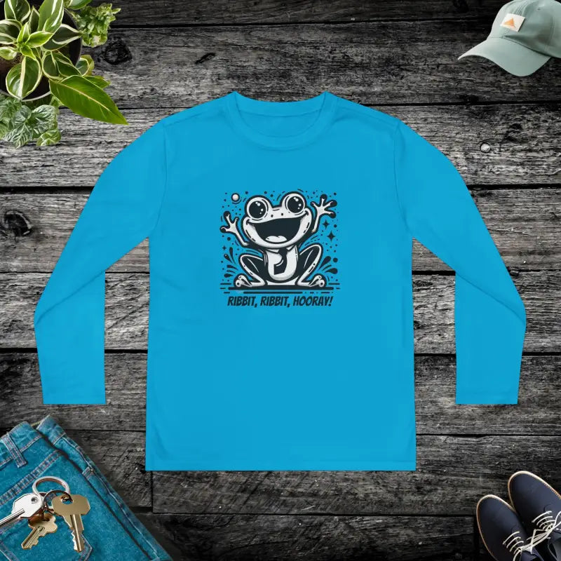 Frog Fun Youth Long Sleeve Competitor Tee - Atomic Blue / s Kids Clothes