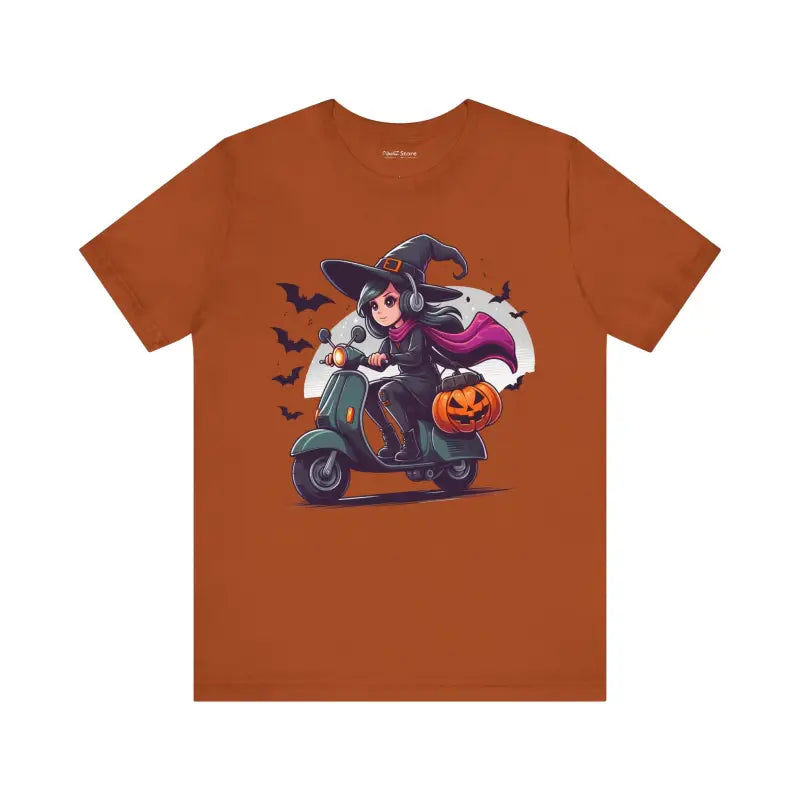 Unleash Witchy Scooter Vibes with this Trendy Halloween Tee - Autumn / s T-shirt