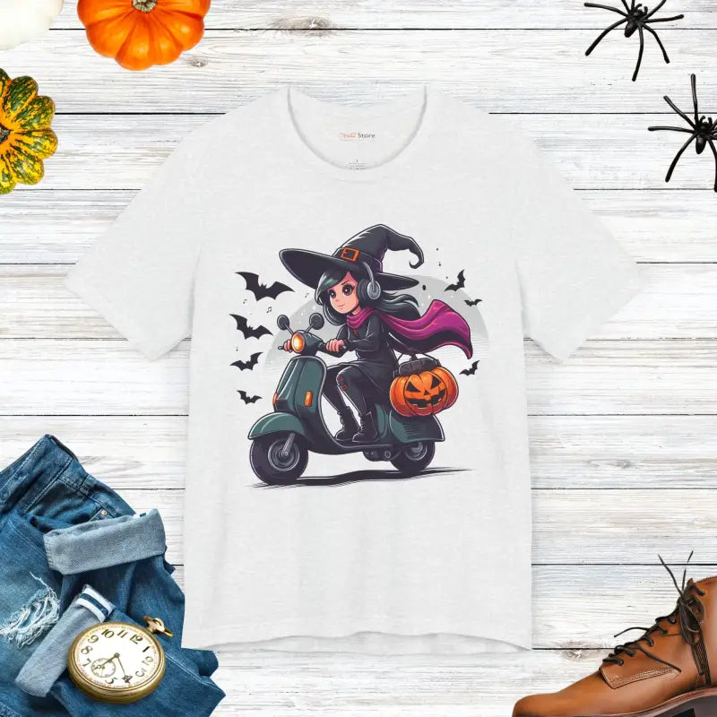 Unleash Witchy Scooter Vibes with this Trendy Halloween Tee - T-shirt